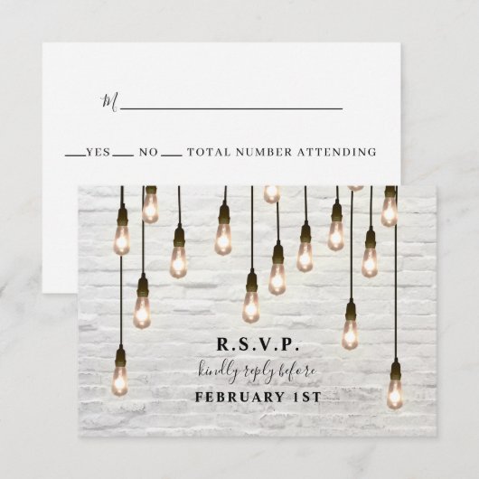 Trouwerlicht Wit Baksteen Bruiloft RSVP Kaartje (Voorkant / Achterkant)