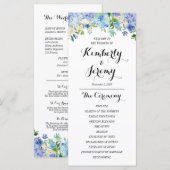 Trouwerogramkaartjes met blauwe hortensia programmakaart (Voorkant / Achterkant)