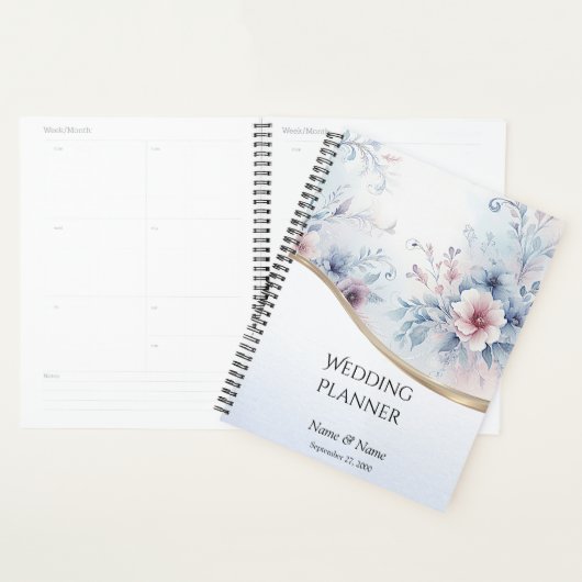 Trouwerplanner met waterverf blauwe roze bloemen planner (Display)