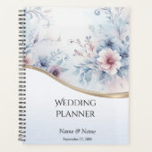 Trouwerplanner met waterverf blauwe roze bloemen planner (Voorkant)