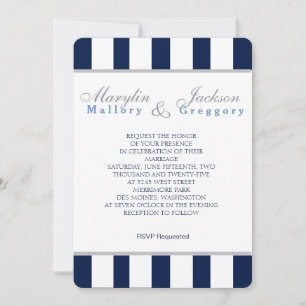 Trouwevenement Classic Navy Blauw & Wit Streep Kaart