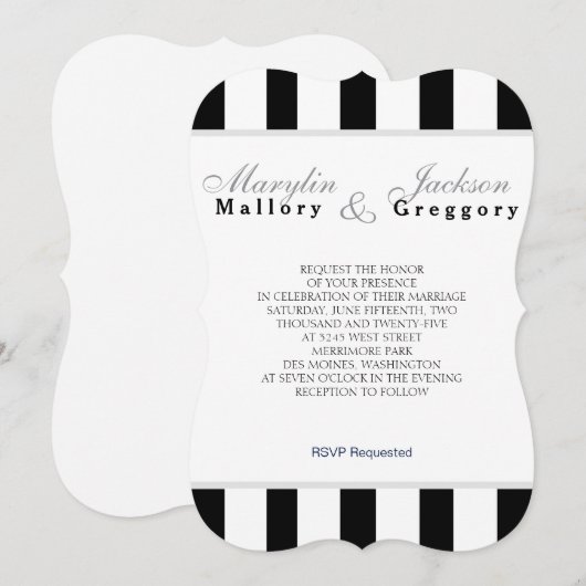 Trouwevenement Classic Navy Blauw & Wit Streep Kaart (Voorkant / Achterkant)