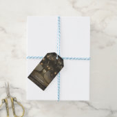 Trouwfavoriet met vintage rustieke boom en nachtla cadeaulabel (Met Touw)