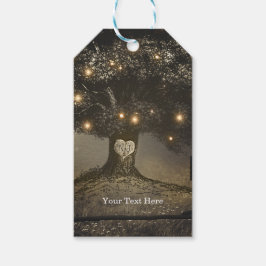 Trouwfavoriet met vintage rustieke boom en nachtla cadeaulabel