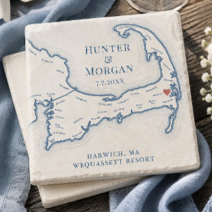 Trouwfavoriet Wequassett Resort Cape Cod Kaart Stenen Onderzetter