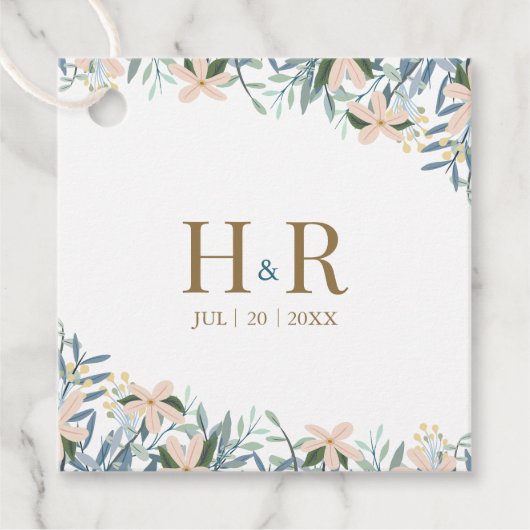 Trouwfavoriet Wildflower Monogram Gift Tag Bedankjes Labels (Voorkant)