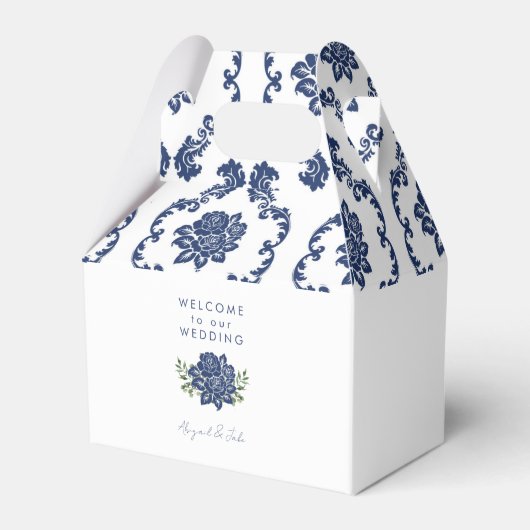 Trouwfavorietdoos Navy Damask Bedankdoosjes (Achterkant)