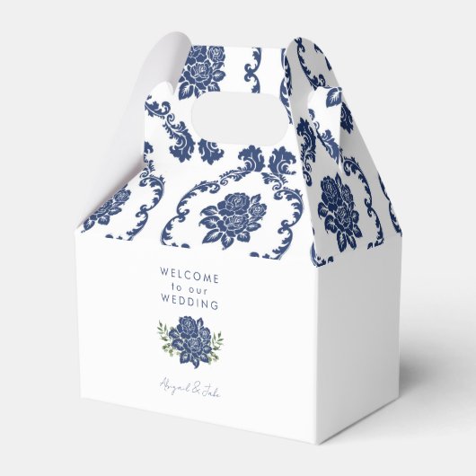 Trouwfavorietdoos Navy Damask Bedankdoosjes (Voorkant Zijde)