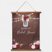 Trouwfeest Achtergrond Bord Hout Bruidsboeket Bloe Hangend Wandkleed (Voorkant)