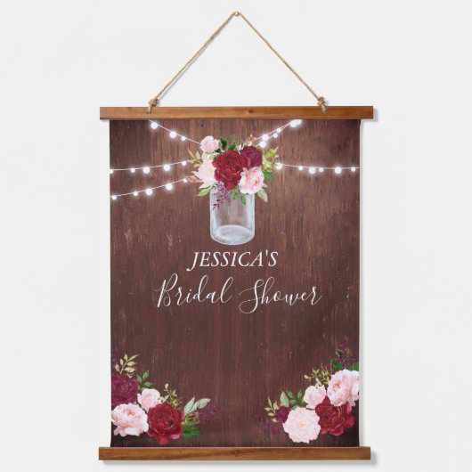 Trouwfeest Achtergrond Bord Hout Bruidsboeket Bloe Hangend Wandkleed (Voorkant)