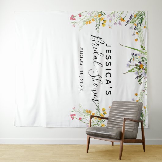 Trouwfeest achtergrond fotohokje met wilde bloemen wandkleed (In Situ (horizontaal))