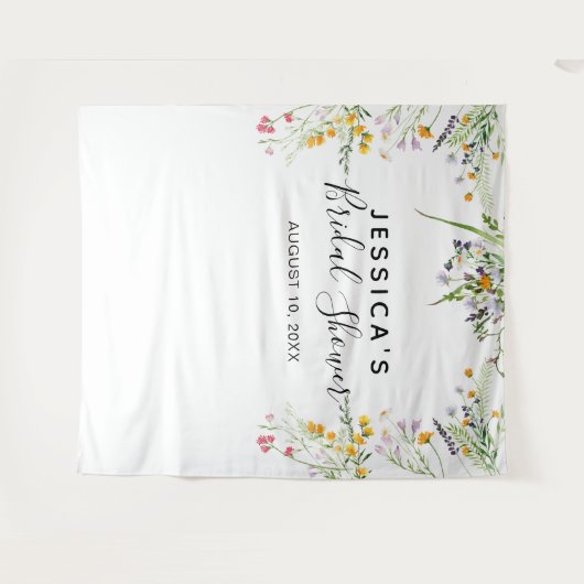 Trouwfeest achtergrond fotohokje met wilde bloemen wandkleed (Voorkant (horizontaal))