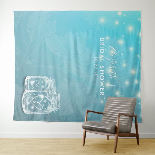 Trouwfeest achtergrond met koppel Mason-potten en  Wandkleed (In Situ (horizontaal))