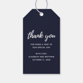 Trouwfeest bedankt in marineblauw. Blauwe moderne  Cadeaulabel