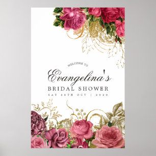 Trouwfeest begrroetingsbord met vintage roze goud poster