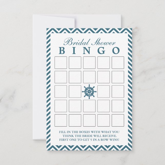 Trouwfeest Bingo Kaarten met Scheepsroer Zigzag (Voorkant)