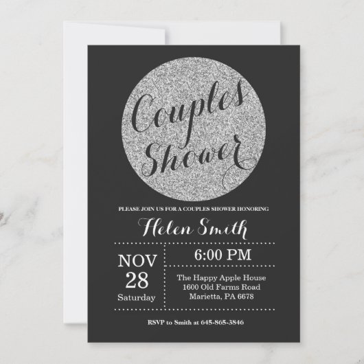 Trouwfeest Black en Silver Glitter Kaart (Voorkant)