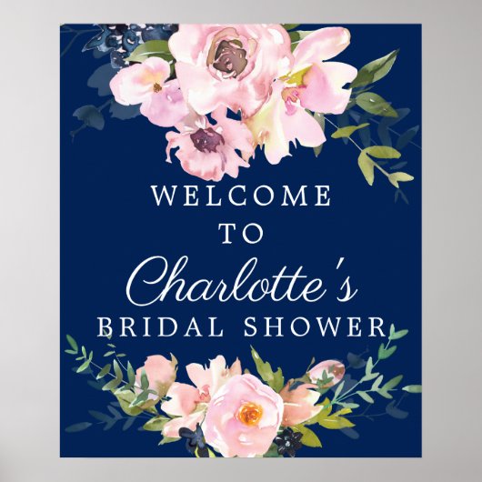 Trouwfeest 'Blush Roses & Peonies' Welkomstbord Poster (Voorkant)