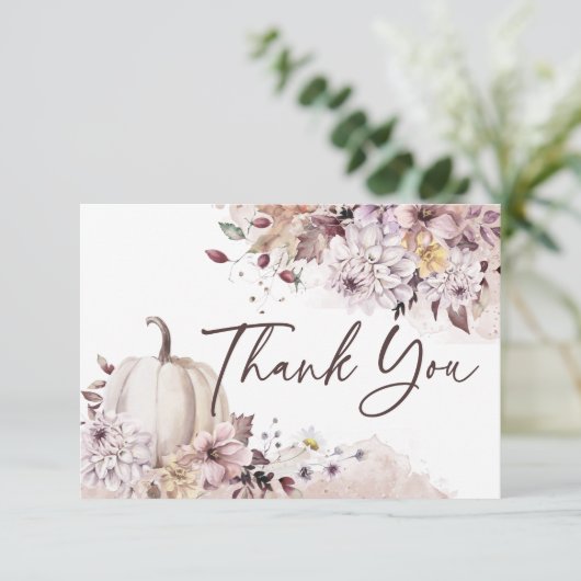 Trouwfeest boho pompoen dank je bedankkaart (Staand voorkant)