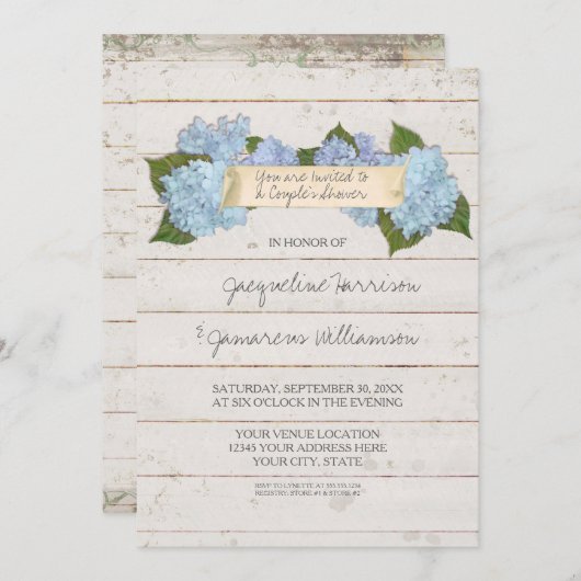 Trouwfeest BOHO Shiplap Houten Bord Hydrangea Kaart (Voorkant / Achterkant)