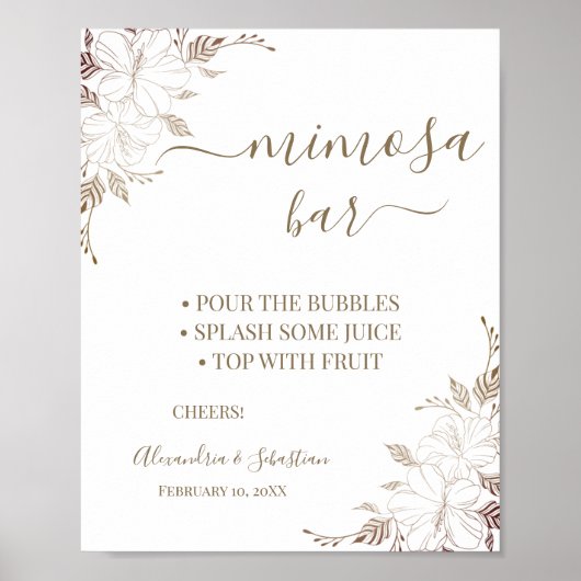 Trouwfeest bord 'Floral Lines Mimosa Bar' Poster (Voorkant)