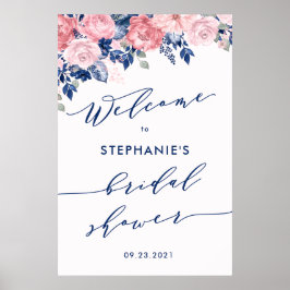 Trouwfeest bord met Navy Blue Blush Romance Poster