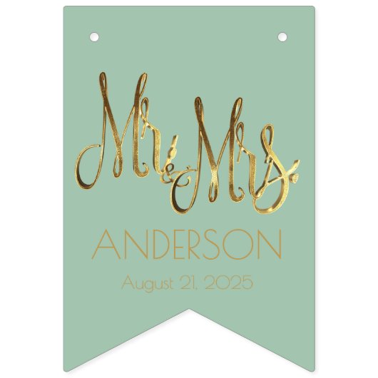 Trouwfeest Bord Mint Green en Faux Gold Foil Vlaggetjes (Eerste vlag)
