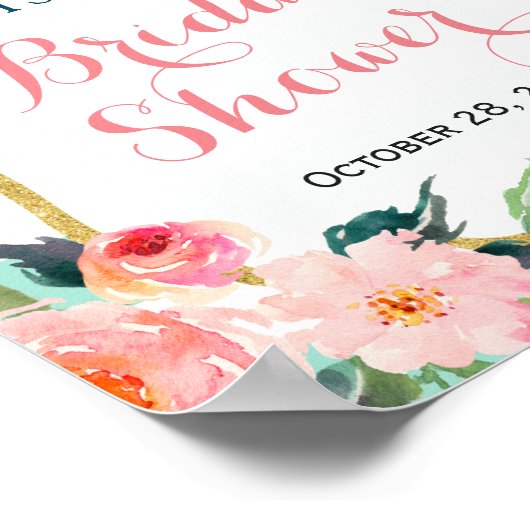 Trouwfeest bord modern bloemmotief mintgroene stre poster (Hoek)