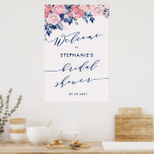 Trouwfeest bord 'Navy Blue Blush Romance Bridal Sh Poster (Keuken)
