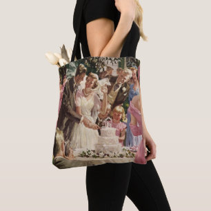 Trouwfeest Bruid Bruidegom Jonggehuwden Snijden de Tote Bag