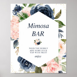 Trouwfeest bruidsshower mimosa bar bord navy en bl poster