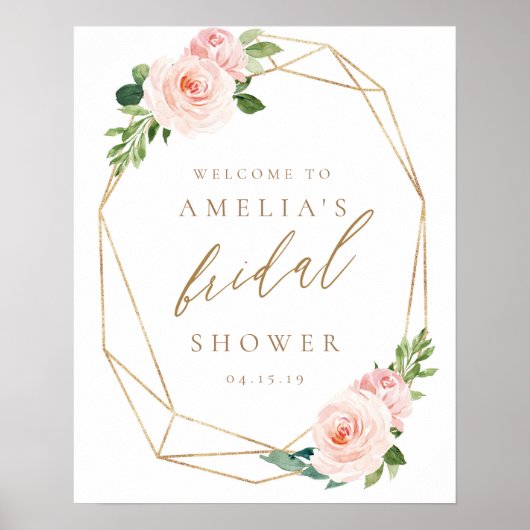 Trouwfeest bruidsshower welkomstbord bloem goud poster (Voorkant)