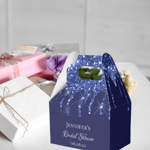 Trouwfeest bruidsuitnodiging navyblauw witte glitt bedankdoosjes