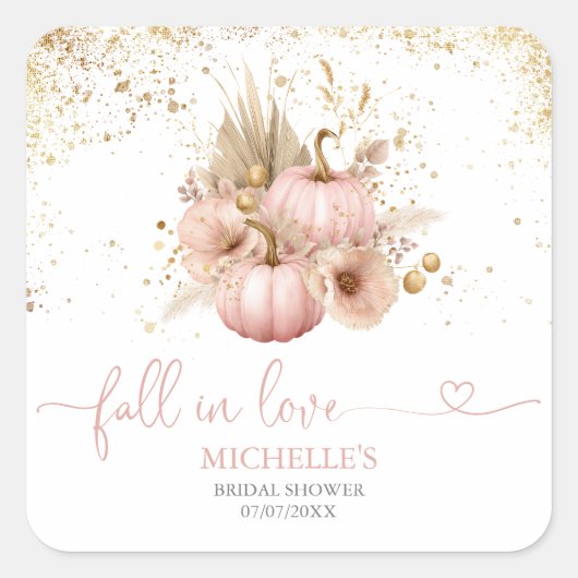 Trouwfeest Bruiloft Boho Bloemen Pompoen Vierkante Sticker (Voorkant)