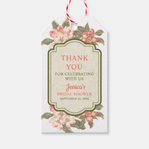 Trouwfeest cadeautag met vintage appelbloesem moti cadeaulabel