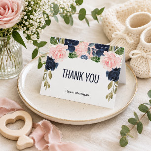 Trouwfeest Dank Je Wel in Navy Blush Bloem Bedankkaart