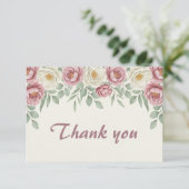 Trouwfeest Dankkaart Stof Roos Pioen Bedankkaart (Staand voorkant)