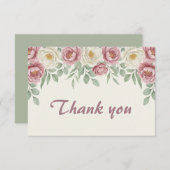 Trouwfeest Dankkaart Stof Roos Pioen Bedankkaart (Voorkant / Achterkant)