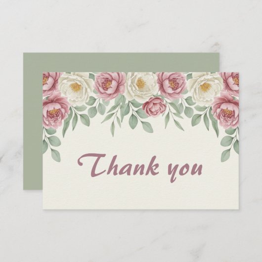 Trouwfeest Dankkaart Stof Roos Pioen Bedankkaart (Voorkant / Achterkant)