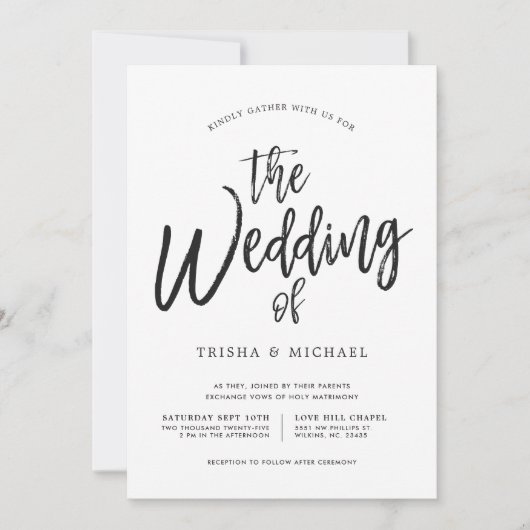 Trouwfeest dansend script zwart|wit kaart (Voorkant)