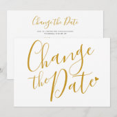 Trouwfeest Datum Wijziging Bruiloft Chic Goud Schr Save The Date (Voorkant / Achterkant)