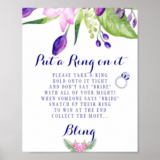Trouwfeest elegant bloem bruidsfeest bord poster (Voorkant)