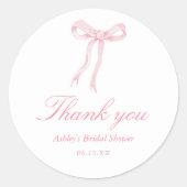 Trouwfeest Favor Met Roze Strik Als Bedankje Ronde Sticker (Voorkant)