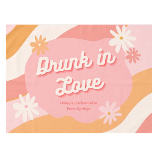 Trouwfeest Favor Retro Roze & Oranje Tafelkleed (Voorkant (Horizontaal))