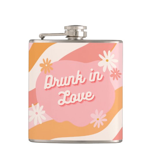 Trouwfeest favoriet Retro Roze Dronken van liefde Heupfles (Voorkant)