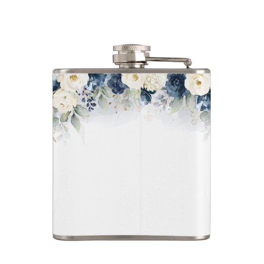 Trouwfeest fles Navy Blue en Witte Rozen Heupfles (Achterkant)