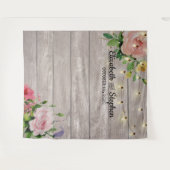 Trouwfeest Foto Achtergrond Bloemen Hout Lichtjes Wandkleed (Voorkant (horizontaal))