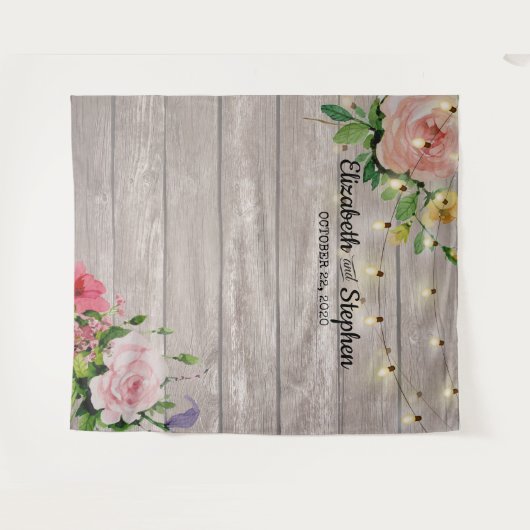 Trouwfeest Foto Achtergrond Bloemen Houten Lichtje Wandkleed (Voorkant (horizontaal))