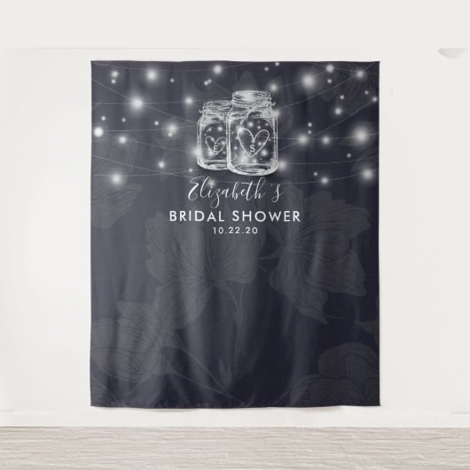 Trouwfeest Foto Achtergrond Houten Mason Jar Licht Wandkleed (Voorkant)