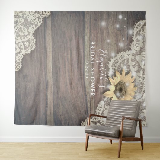 Trouwfeest Foto Achtergrond Kant Zonnebloemen Hout Wandkleed (In Situ (horizontaal))